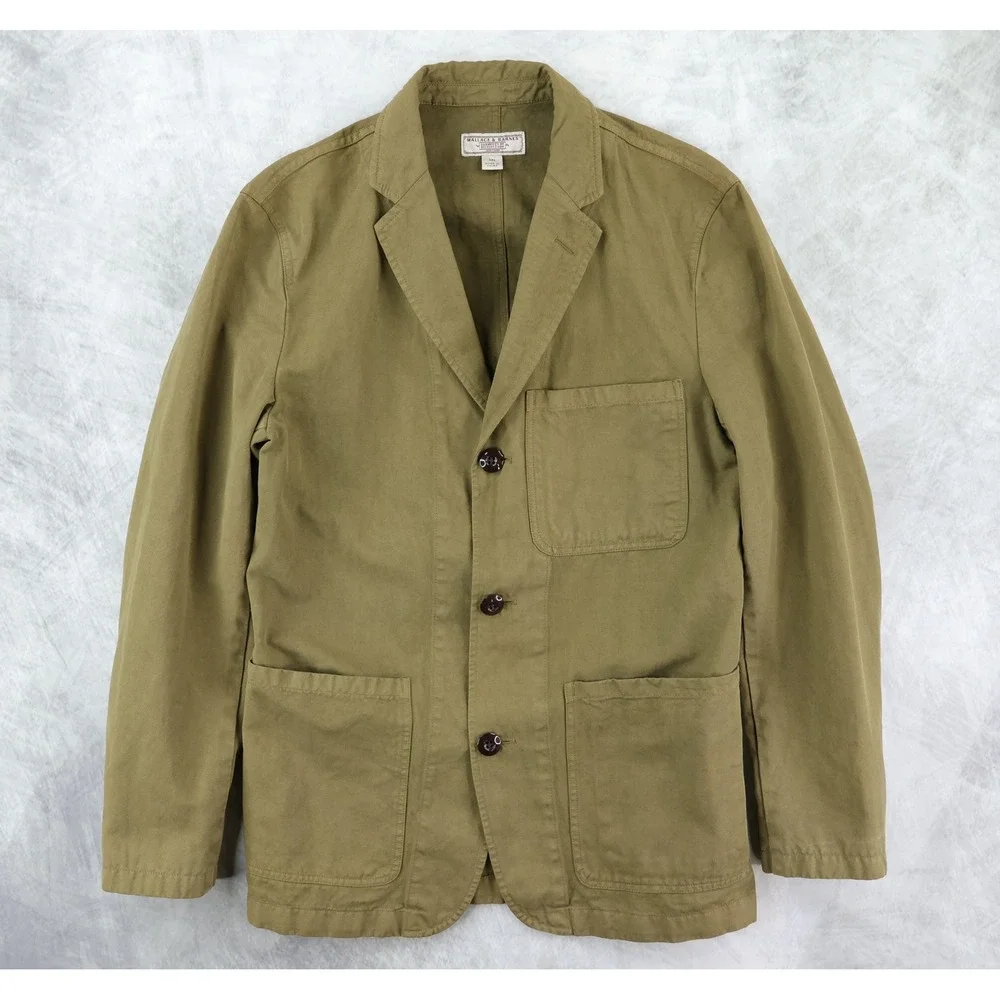 Wallace & Barnes Slim Fit Chore Blazer Mens 34S Olive Green Cotton Linen Jacket